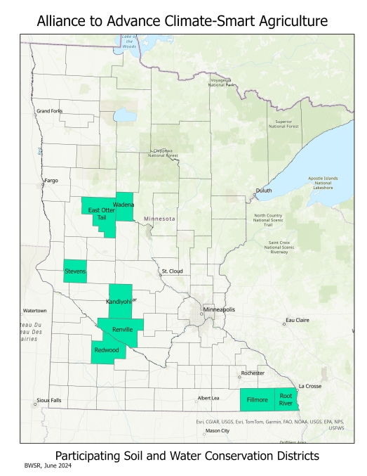 A map showing counties participating in the project